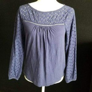 Navy 100% Cotton Top Eyelet Yoke Three Button Back Size Medium